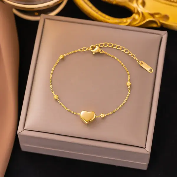 Wholesale PVD Coated Real Gold Plated 18K Gold Heart Shape 304 Stainless Steel Basic Classic Style Waterproof Non Tarnish Bracelets Anklet Necklace