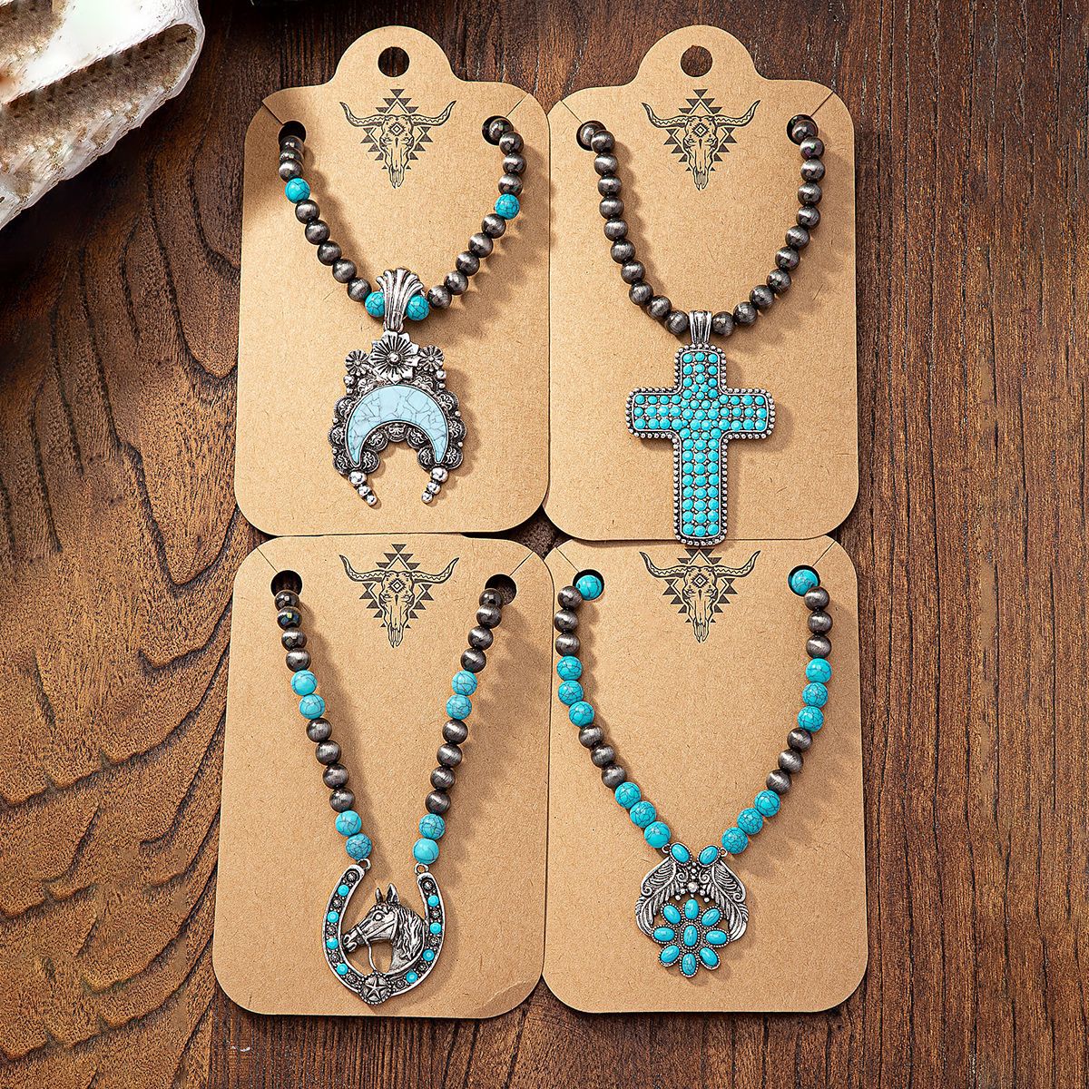 Wholesale Qingdao Daiwei Jewelry Wholesale Cross-border E-commerce Sply 1 Western Cross Flower Pendant Beaded Necklace