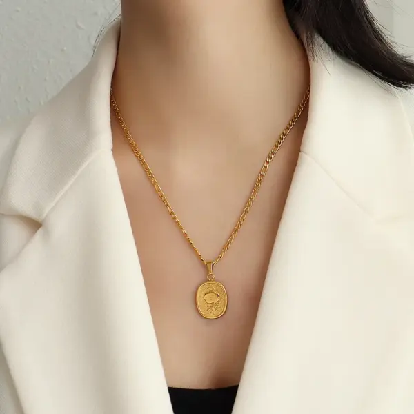 Wholesale PVD Coated Real Gold Plated 18K Gold Geometric 304 Stainless Steel Fashion Waterproof Non Tarnish 304 Stainless Steel Necklace
