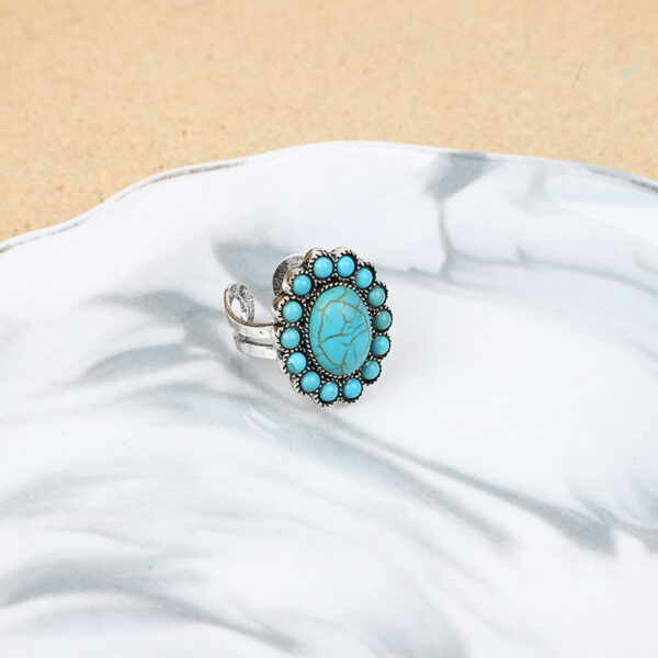 Wholesale Fashionable Bohemian Western Ethnic Style Turquoise Carved Feather Ring Fashion Personalized Ring