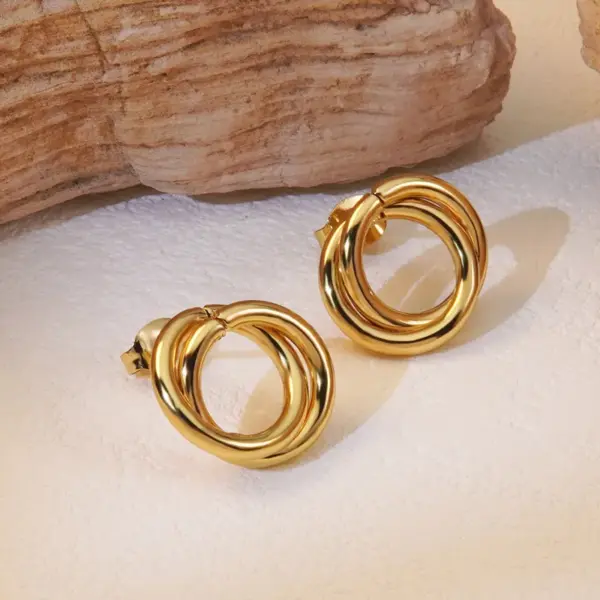 1 Pair Simple Style Classic Style Round 304 Stainless Steel Imitation Gold Electroplating Ear Studs
