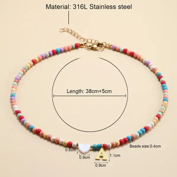Vacation Letter Heart Shape Stainless Steel Mixed Materials Beaded Handmade Necklace
