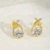 Wholesale 1 Pair Casual Elegant Shiny Water Droplets Inlay Copper Zircon Imitation Gold Ear Studs