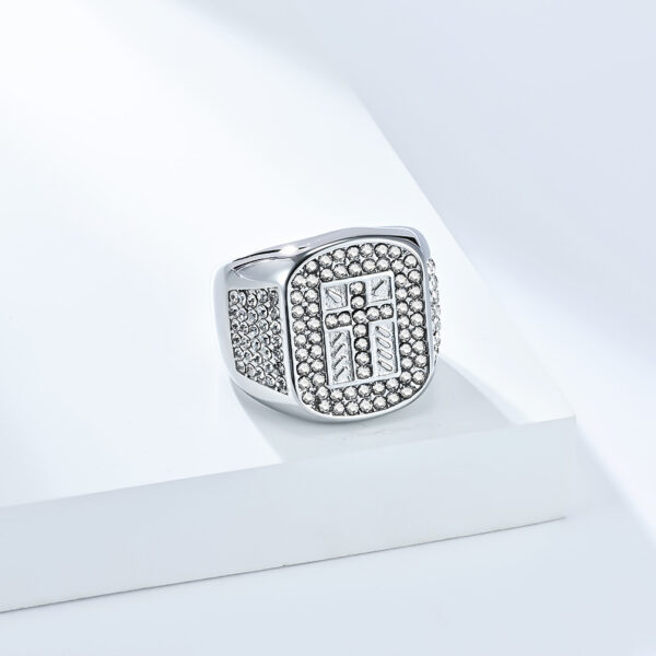 Wholesale Cross-border New European and American Hip Hop HIPHOP Titanium Steel Full Diamond Cross Ring Men's Personality Advanced Sense Ring