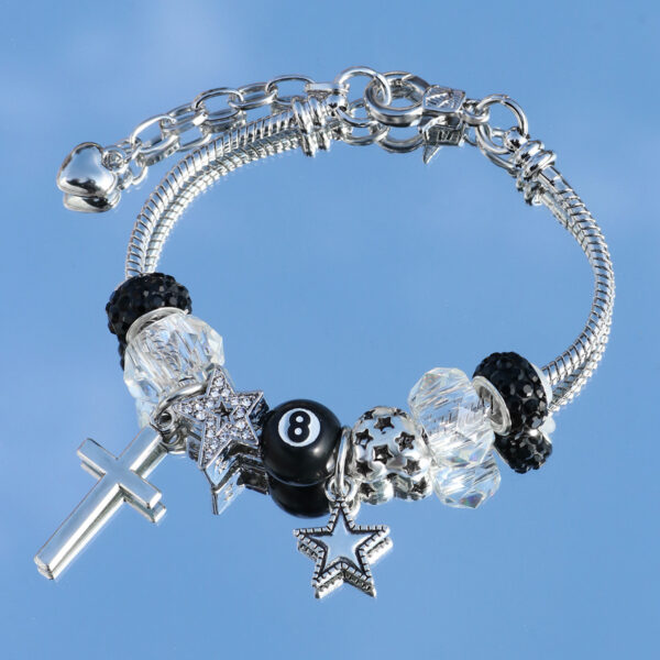 Wholesale Crystal Black Bead Star Cross Adjustable Bracelet