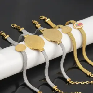 Wholesale 304 Stainless Steel Portrait Virgin Mary Our Lady Of Guadalupe PVD Coated Stone-Free 18K Real Gold Plated Simple Style Waterproof Non Tarnish Bracelets Tennis Bracelet