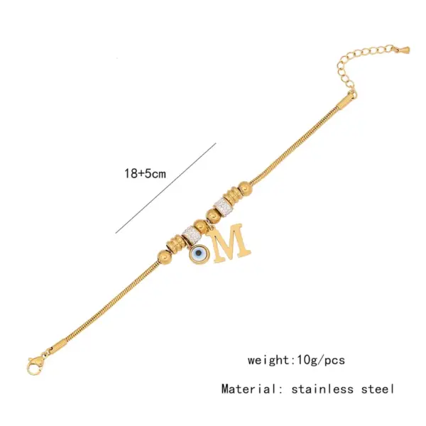 Wholesale 304 Stainless Steel Copper 18K Gold Plated Retro Commute Inlay Letter Eye Rhinestones Bracelets