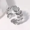 Wholesale PVD Coated Real Gold Plated 18K Gold Leaf 304 Stainless Steel Sweet Waterproof Non Tarnish Open Rings