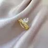 Wholesale Classic Style Crown Brass Gold Plated Artificial Gemstones Open Rings In Bulk