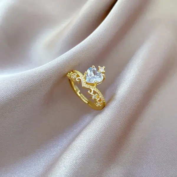 Wholesale Classic Style Crown Brass Gold Plated Artificial Gemstones Open Rings In Bulk