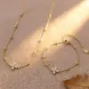 Wholesale Fashionable Titanium Steel Four-leaf Clover Zirconia Necklace Non-fading Titanium Steel Flower Bracelet For Women Luxury Style