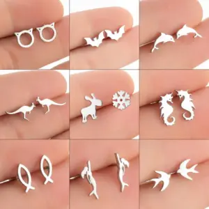 Wholesale PVD Coated 18K Gold Real Gold Plated Animal 304 Stainless Steel Simple Style Waterproof Non Tarnish Ear Studs