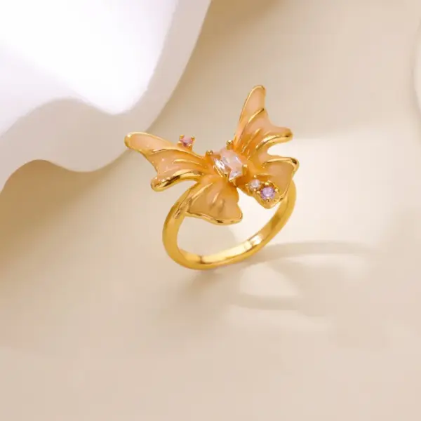 Wholesale 304 Stainless Steel Copper Star Heart Shape Butterfly Electroplating PVD Coated Zircon 18K Gold Plated White Gold Plated Elegant Classical Novelty Plating Open Rings Rings