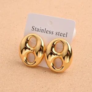 Glossy Coffee Bean Stud Earrings (Gold)【Needle Thickness: 0.8mm】 / 1 Pair/Package