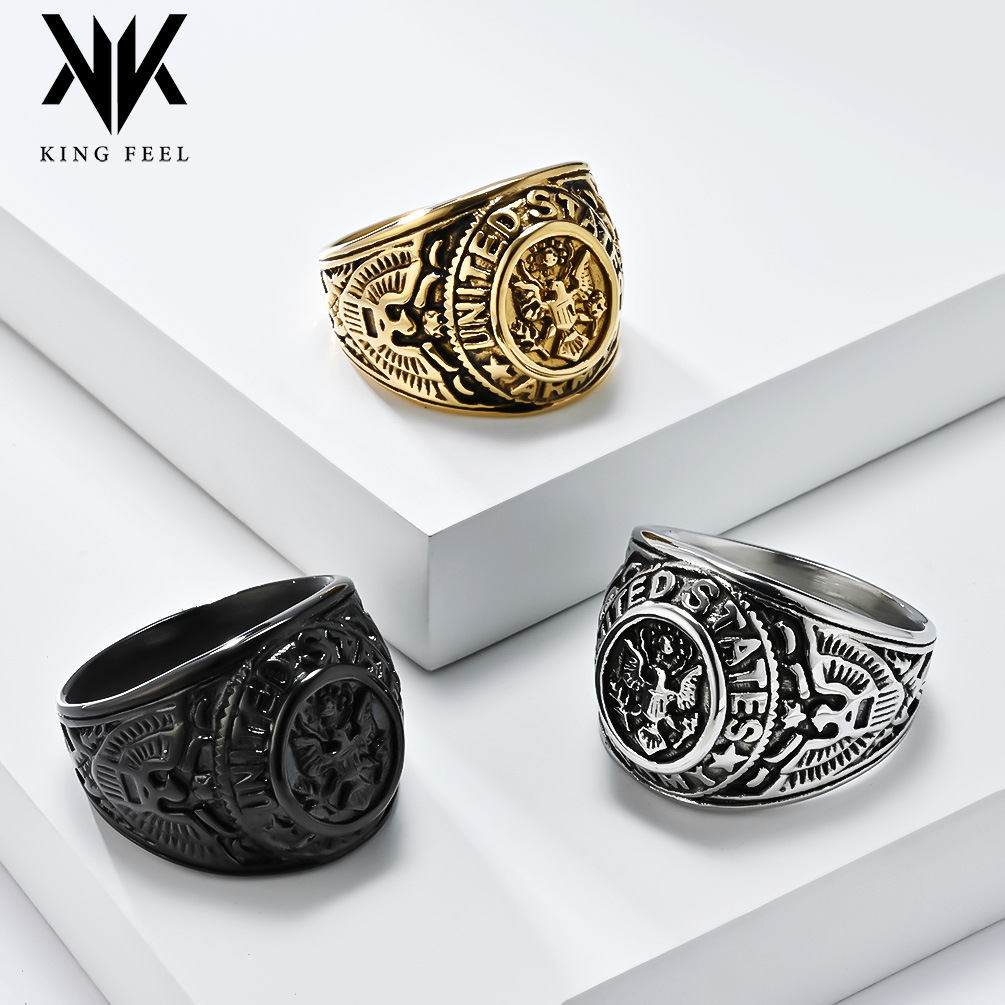 Wholesale European and American Retro American National Emblem Condor Eagle Titanium Steel Ring Army Marine Corps White Head Sea Eagle Stainless Steel