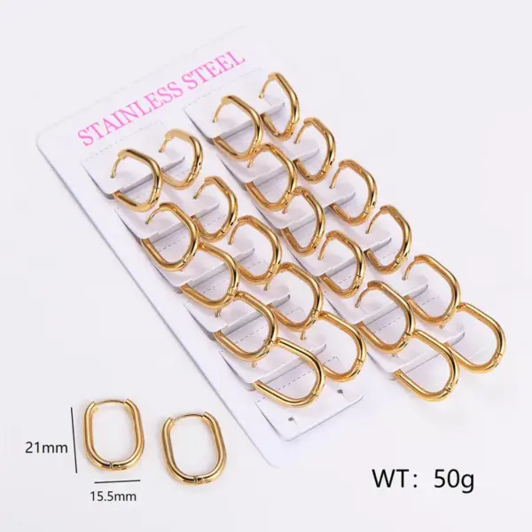 Wholesale 303 Stainless Steel Stainless Steel Solid Color Electroplating Imitation Gold Simple Style Asymmetrical Plating Gold Hoop Earrings