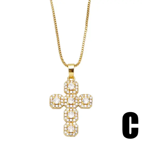 Wholesale Fashion Copper Inlaid Colored Zircon Cross Pendant Necklace Jewelry