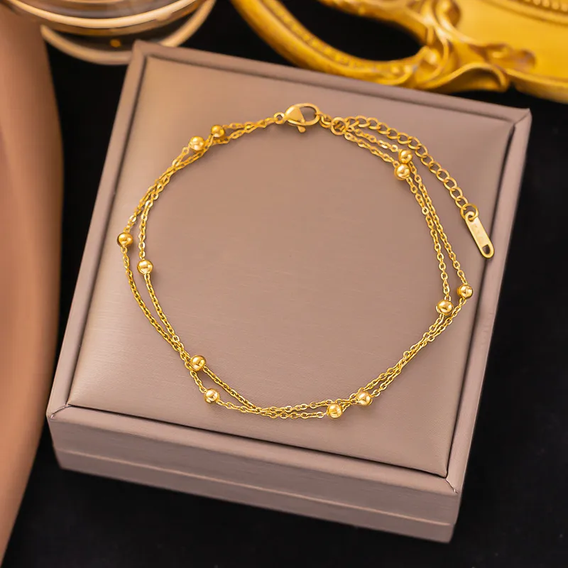 Wholesale PVD Coated Real Gold Plated 18K Gold Solid Color 304 Stainless Steel Sweet Waterproof Non Tarnish Bracelets Anklet Necklace