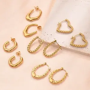 Wholesale 1 Pair/Package Casual Vintage Style Simple Style Geometric Heart Shape Solid Color Irregular Polishing Plating 304 Stainless Steel 18K Gold Plated Earrings