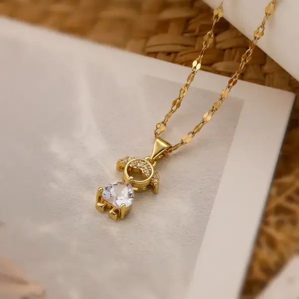 Wholesale Simple Style Commute Human Copper 18k Gold Plated Zircon Pendant Necklace In Bulk
