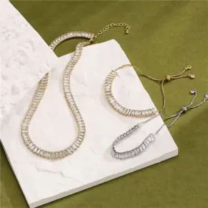 Wholesale Fashion Full Diamond T Square Diamond Chain Necklace Copper Jewelry Wholesale