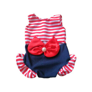18 inch red striped bow two-piece set / American Toy Doll Swimsuit