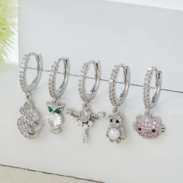 Wholesale Fashion Animal Wings Copper Inlaid Zircon Drop Earrings 1 Piece