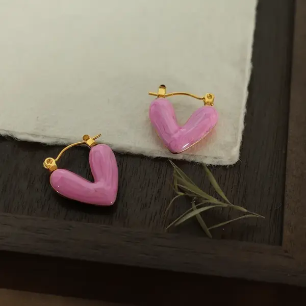 304 Stainless Steel Heart Shape PVD Coated 18K Gold Plated Real Gold Plated 18K Gold Elegant Cute Sweet Waterproof Non Tarnish Plating Light Blue White Pink Earrings
