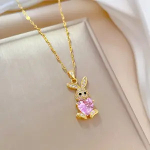 E325 Pink Necklace [Titanium Steel Chain Copper Pendant]]