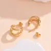 Wholesale 1 Pair IG Style C Shape Solid Color 201 Stainless Steel 18K Gold Plated Ear Studs