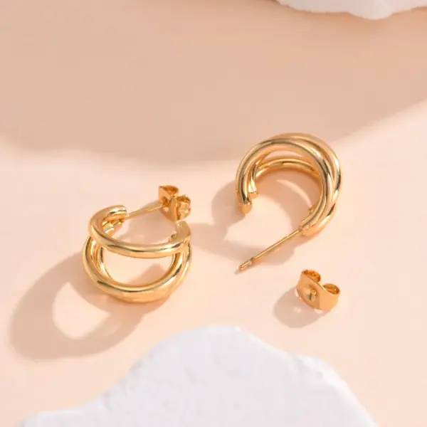 Wholesale 1 Pair IG Style C Shape Solid Color 201 Stainless Steel 18K Gold Plated Ear Studs