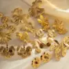 Wholesale 1 Pair Retro Geometric Flower Butterfly Plating Inlay Titanium Steel Tiger Eye 18K Gold Plated Ear Studs