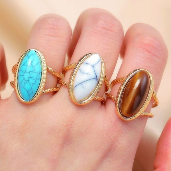 Wholesale Cross-border personality tiger eye stone opening ring female personality niche high-end retro turquoise finger ring