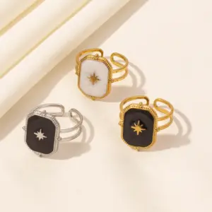 Ion Plating (IP) Real Gold Plated 18K Eight Awn Star Geometric 304 Stainless Steel Basic Modern Style Classic Waterproof Non Tarnish Open Rings