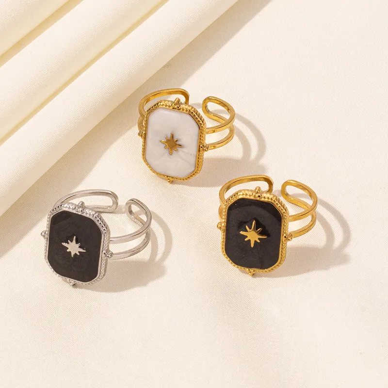 Ion Plating (IP) Real Gold Plated 18K Eight Awn Star Geometric 304 Stainless Steel Basic Modern Style Classic Waterproof Non Tarnish Open Rings