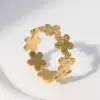 Wholesale PVD Coated Real Gold Plated Flower Stainless Steel Sweet Waterproof Non Tarnish Rings