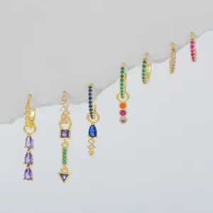 Wholesale 4 Pieces Cute Sweet Color Block Plating Inlay Brass Zircon 18K Gold Plated Drop Earrings