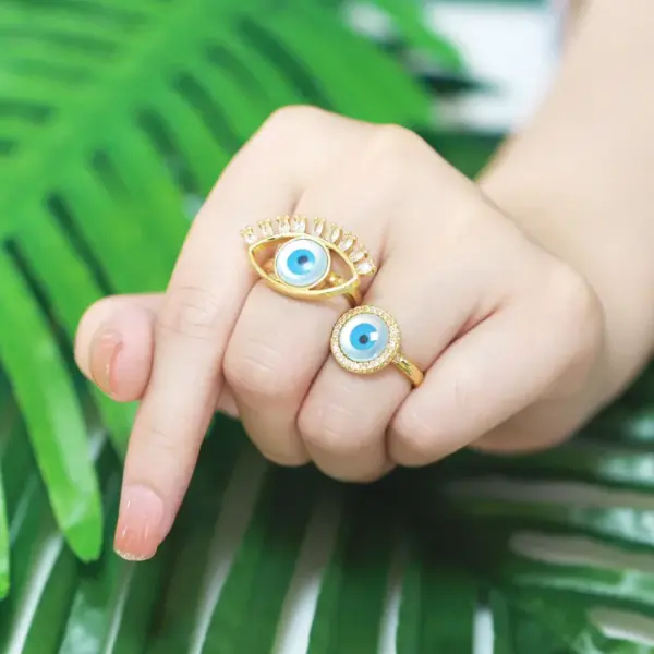 Wholesale Fashion Eye Copper 18k Gold Plated Zircon Rings In Bulk