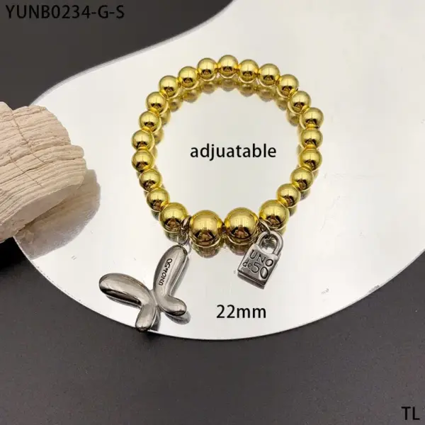 Wholesale 304 Stainless Steel Solid Color PVD Coated Stone-Free Real Gold Plated Simple Style Waterproof Non Tarnish Plating Chain Ball Chain Gold Bracelets