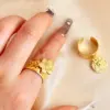 Wholesale PVD Coated Real Gold Plated 18K Gold Eye Solid Color Flower 304 Stainless Steel Tropical Simple Style Waterproof Non Tarnish Charm Rings