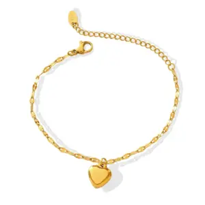 Wholesale PVD Coated Real Gold Plated Heart Shape Titanium Steel Elegant Waterproof Non Tarnish Bracelets