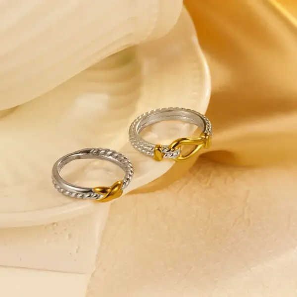 Wholesale Cross Design Stainless Steel PVD Coated Ring Ladies Braided Ring With Minimalist Autumn And Winter Series
