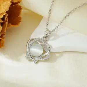 Silver Double Hollow Heart Necklace T021