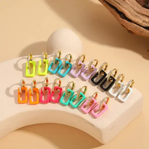 Wholesale 1 Pair Elegant Classic Style Square Enamel Plating Inlay Copper Zircon 14k Gold Plated Earrings