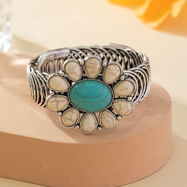 Wholesale Cross-border New Bohemian Style New Simple Fashion Oval Pattern Turquoise Green Bracelet