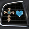 Wholesale rhinestone love car air outlet perfume clip golden rhinestone cross car air conditioning