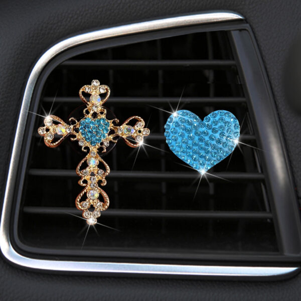 Wholesale rhinestone love car air outlet perfume clip golden rhinestone cross car air conditioning