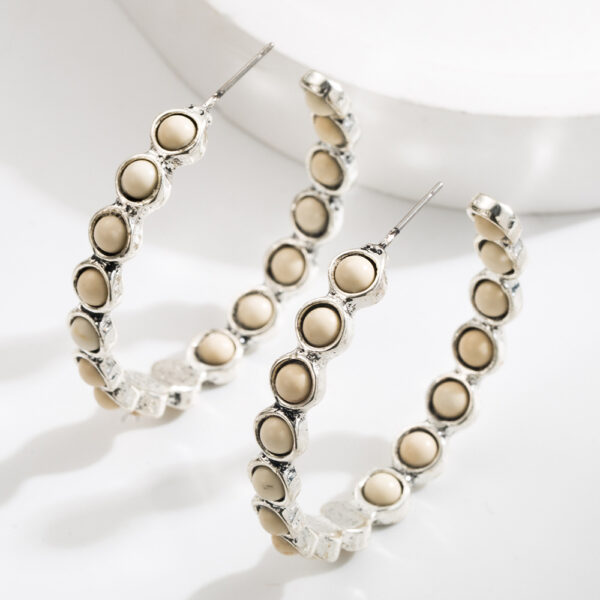 Wholesale Amazon cross-border new geometric large circle inlaid turquoise earrings earrings female fashion Joker temperament earrings