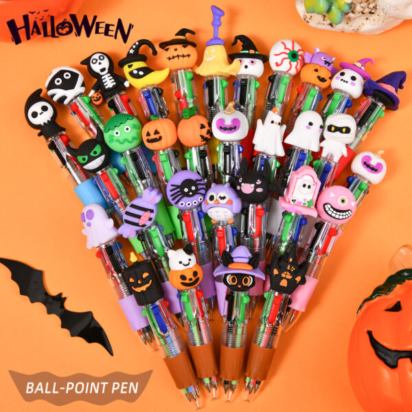 Wholesale Cross-Border Mini Four-Color Ballpoint Pen Cute Cartoon Halloween Gift Color Pen Primary School Student Gel Pen