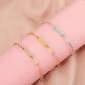304 Stainless Steel Customization Laser Engraving Solid Color Ion Plating (IP) 18K Gold Real Gold Plated Simple Style Waterproof Non Tarnish Paperclip Chain Lobster Trier Clasp Closure Bracelets